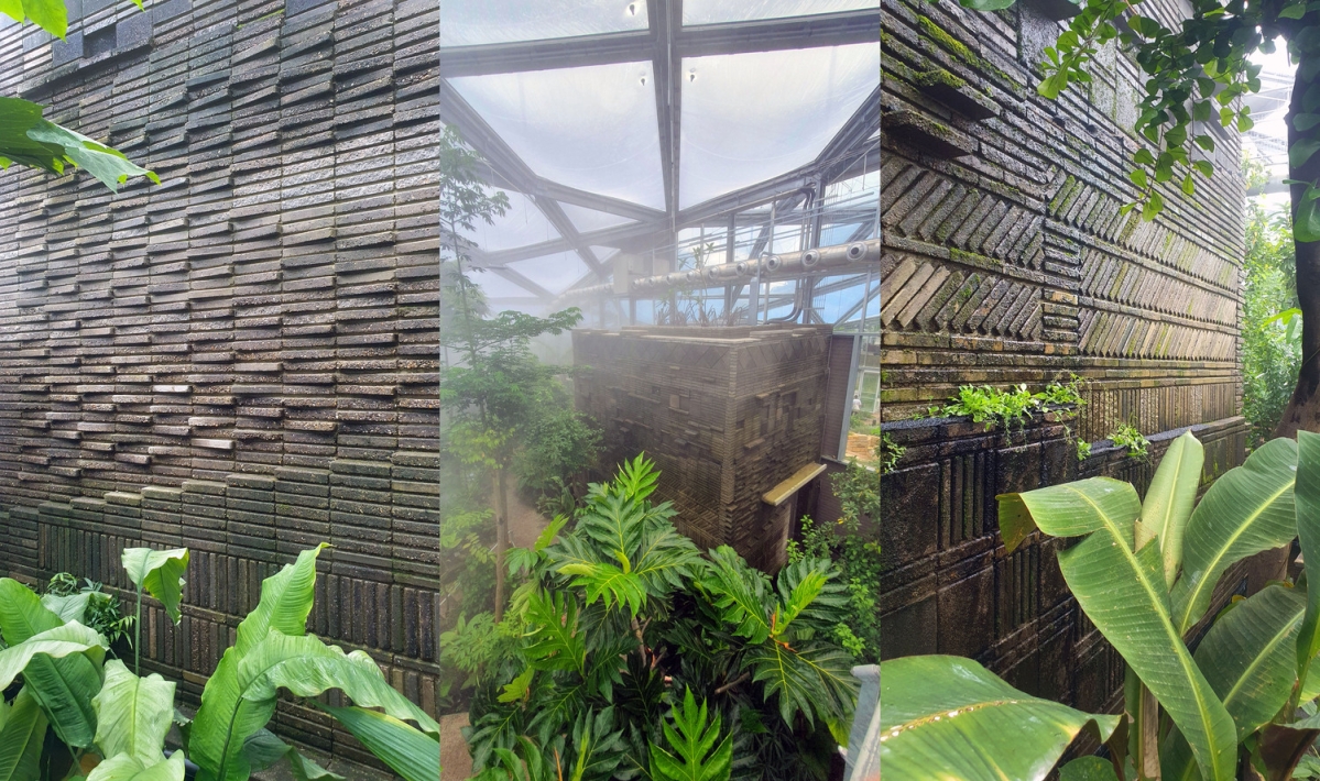 Waterval van 6.000 hergebruikte tegels in nieuwe drie klimatenkas Hortus Botanicus Amsterdam.  (foto's: BOOM Landscape))