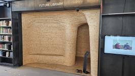 De ingang van de bibliotheek-in-een-bibliotheek: de Future Library in de Deichman Library